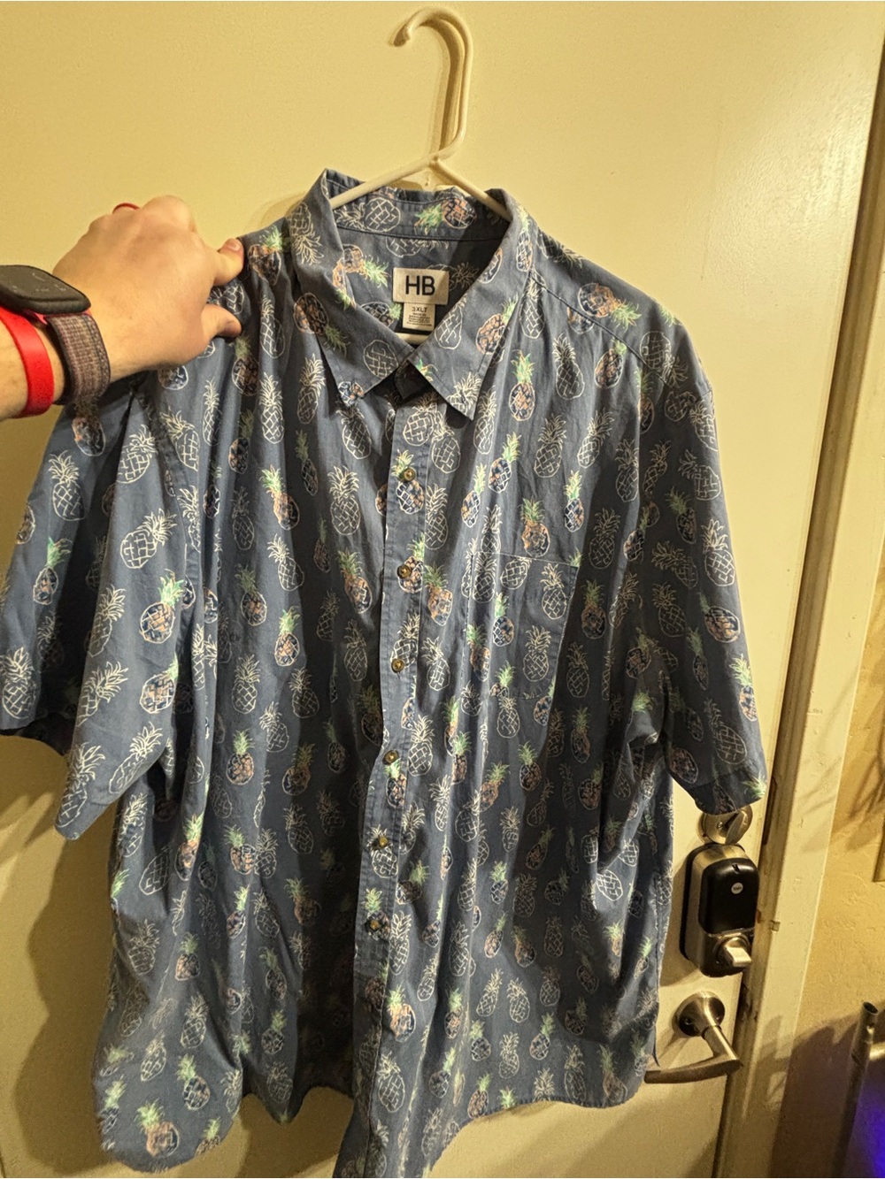 Harbor Bay Blue Pineapple-Print Short Sleeve Button-Down Shirt 3XLT